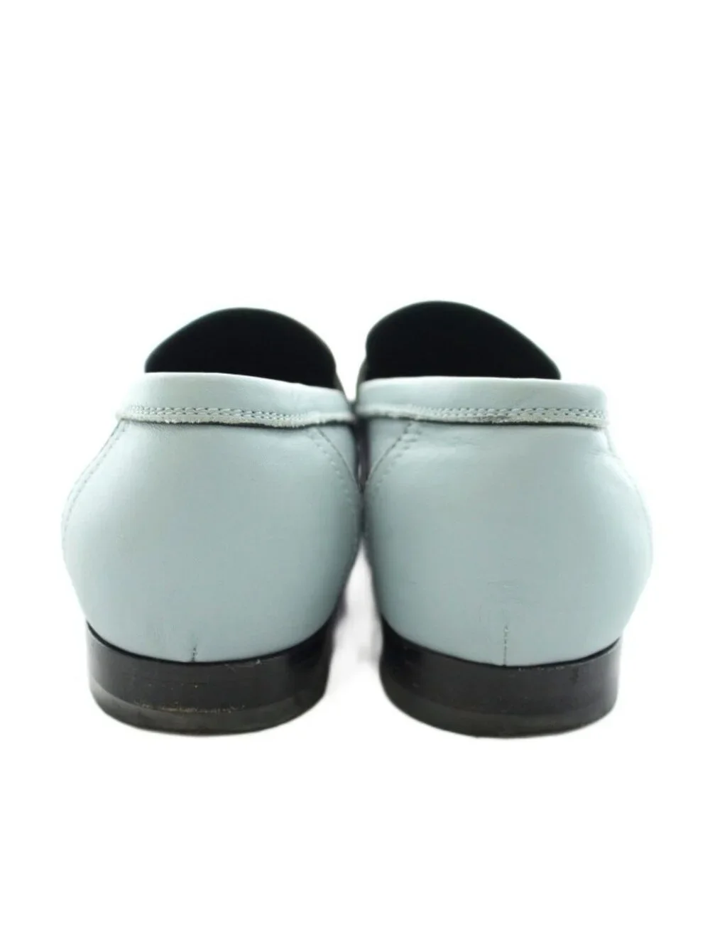 Hermes Moccasin Paris Loafers Leather Logo Chunky Heels 36.5 Light Blue